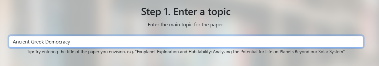 Screenshot depicting 'Enter Topic' form